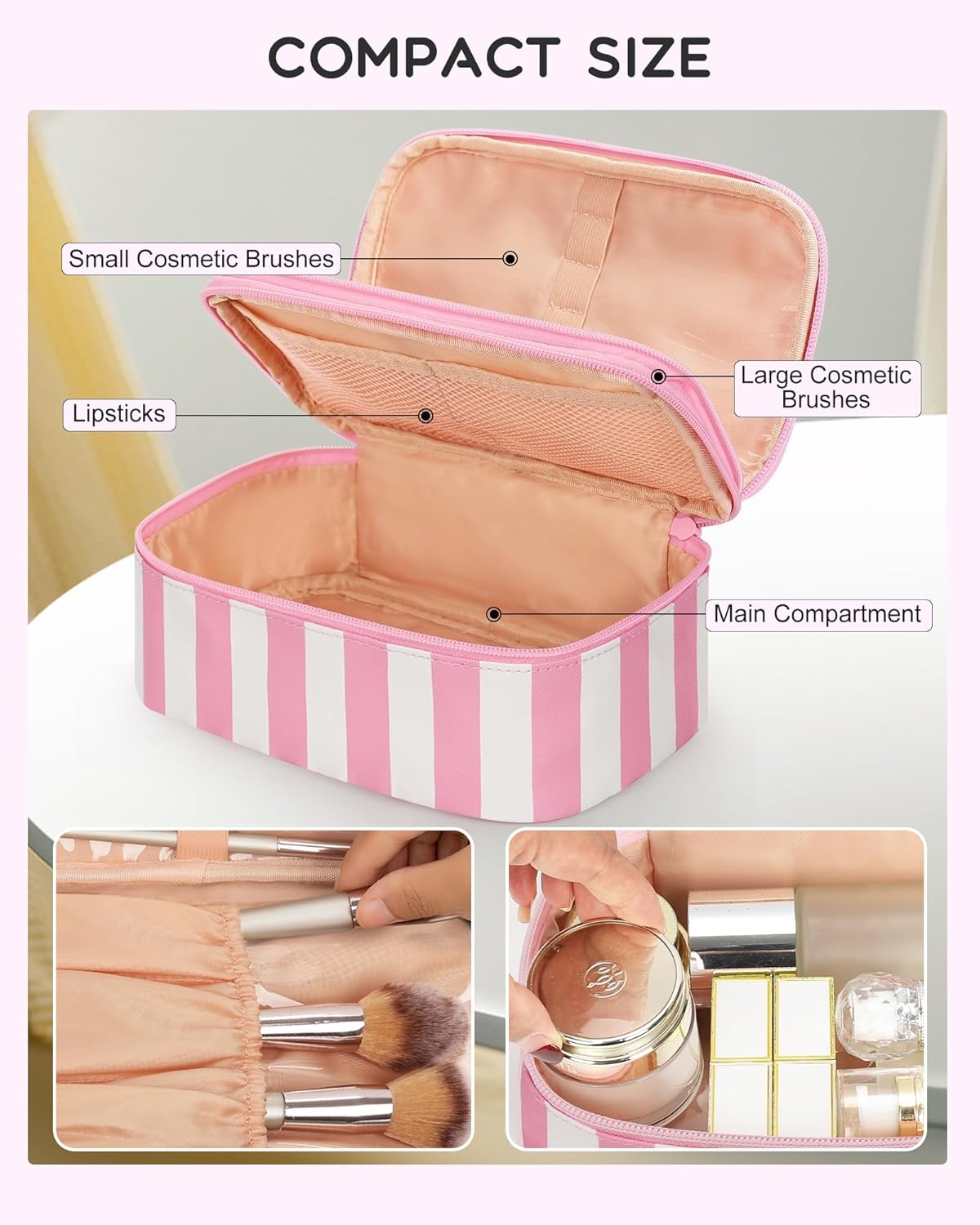 image:imageRelavel Travel Makeup Bag Large Floral Cosmetic Bag with Makeup Brush Compartment Portable Makeup Pouch for Women Double Layer Makeup Organizer Bag Cute Toiletry Bag01BWide Strip