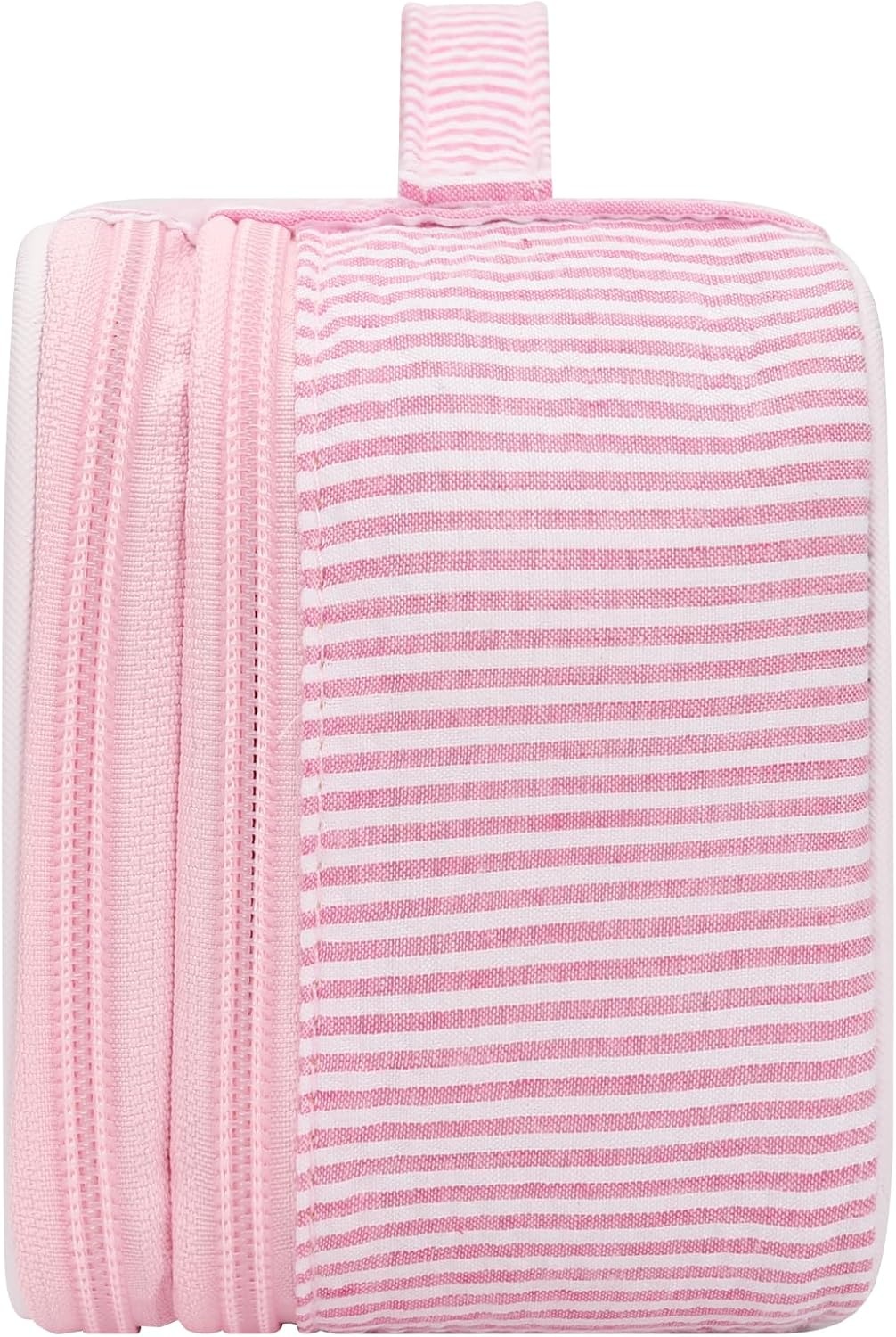 image:imageRelavel Travel Makeup Bag Large Floral Cosmetic Bag with Makeup Brush Compartment Portable Makeup Pouch for Women Double Layer Makeup Organizer Bag Cute Toiletry Bag01Pink Strip