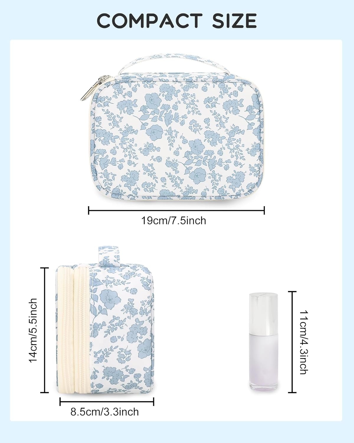 image:imageRelavel Travel Makeup Bag Large Floral Cosmetic Bag with Makeup Brush Compartment Portable Makeup Pouch for Women Double Layer Makeup Organizer Bag Cute Toiletry Bag01Blue Flower
