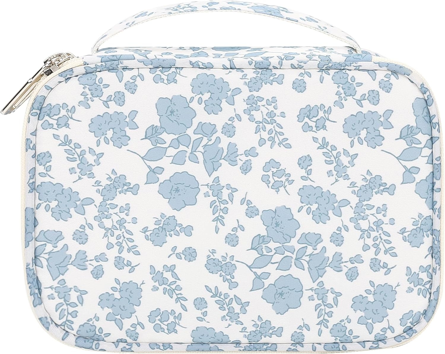 image:imageRelavel Travel Makeup Bag Large Floral Cosmetic Bag with Makeup Brush Compartment Portable Makeup Pouch for Women Double Layer Makeup Organizer Bag Cute Toiletry Bag01Blue Flower
