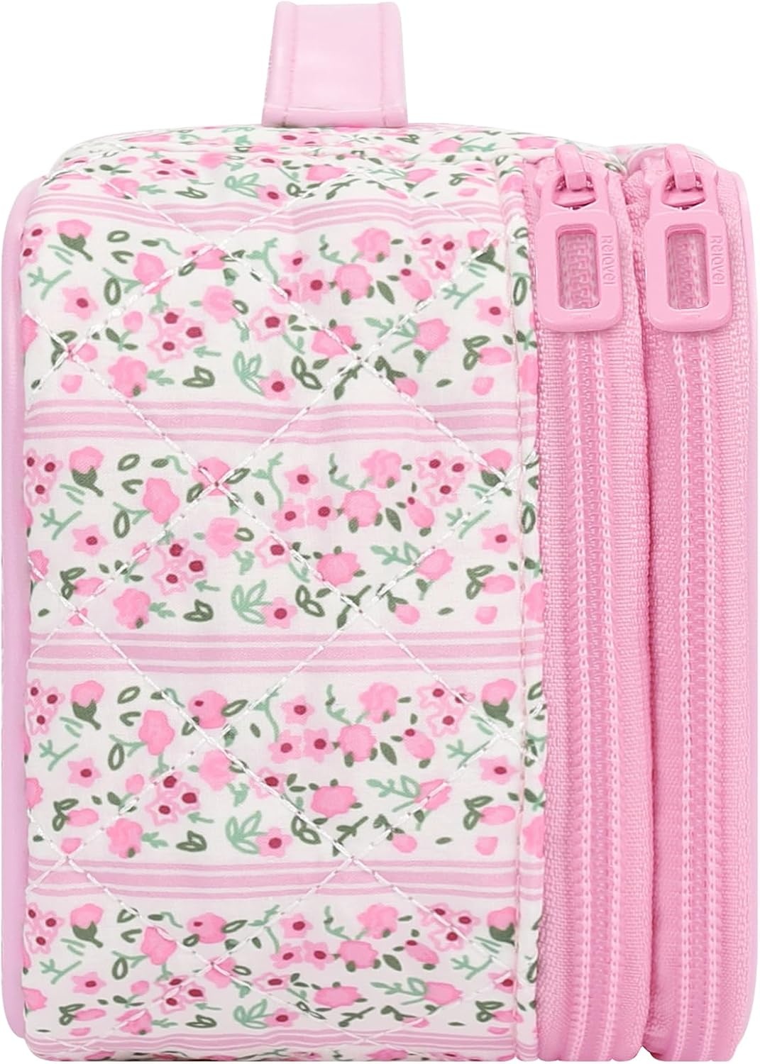 image:imageRelavel Travel Makeup Bag Large Floral Cosmetic Bag with Makeup Brush Compartment Portable Makeup Pouch for Women Double Layer Makeup Organizer Bag Cute Toiletry Bag01CFloral Pink