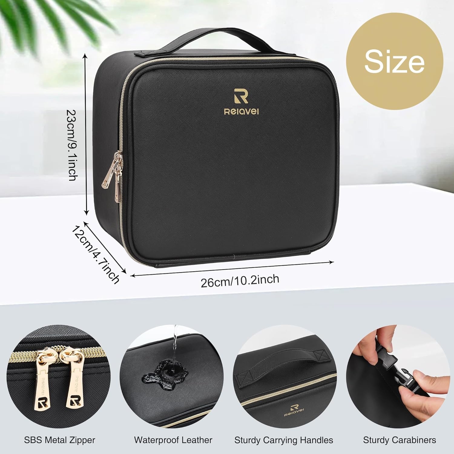 image:imageRelavel Travel Makeup Bag With LED Mirror 162 Large Makeup Train Case 3 Color Scenarios Adjustable Brightness Waterproof Makeup Train Case Organizer with DIY Dividers for Makeup Artist Black01Black