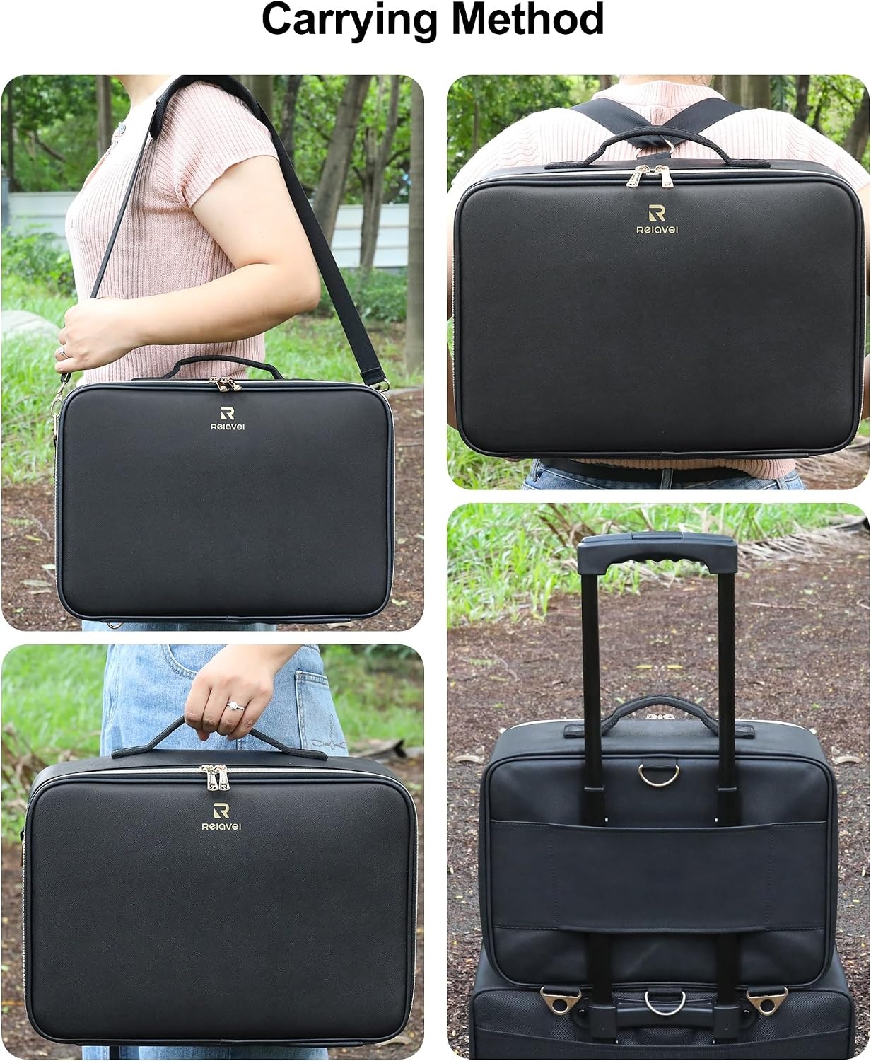 image:imageRelavel Travel Makeup Bag With LED Mirror 162 Large Makeup Train Case 3 Color Scenarios Adjustable Brightness Waterproof Makeup Train Case Organizer with DIY Dividers for Makeup Artist BlackBlack