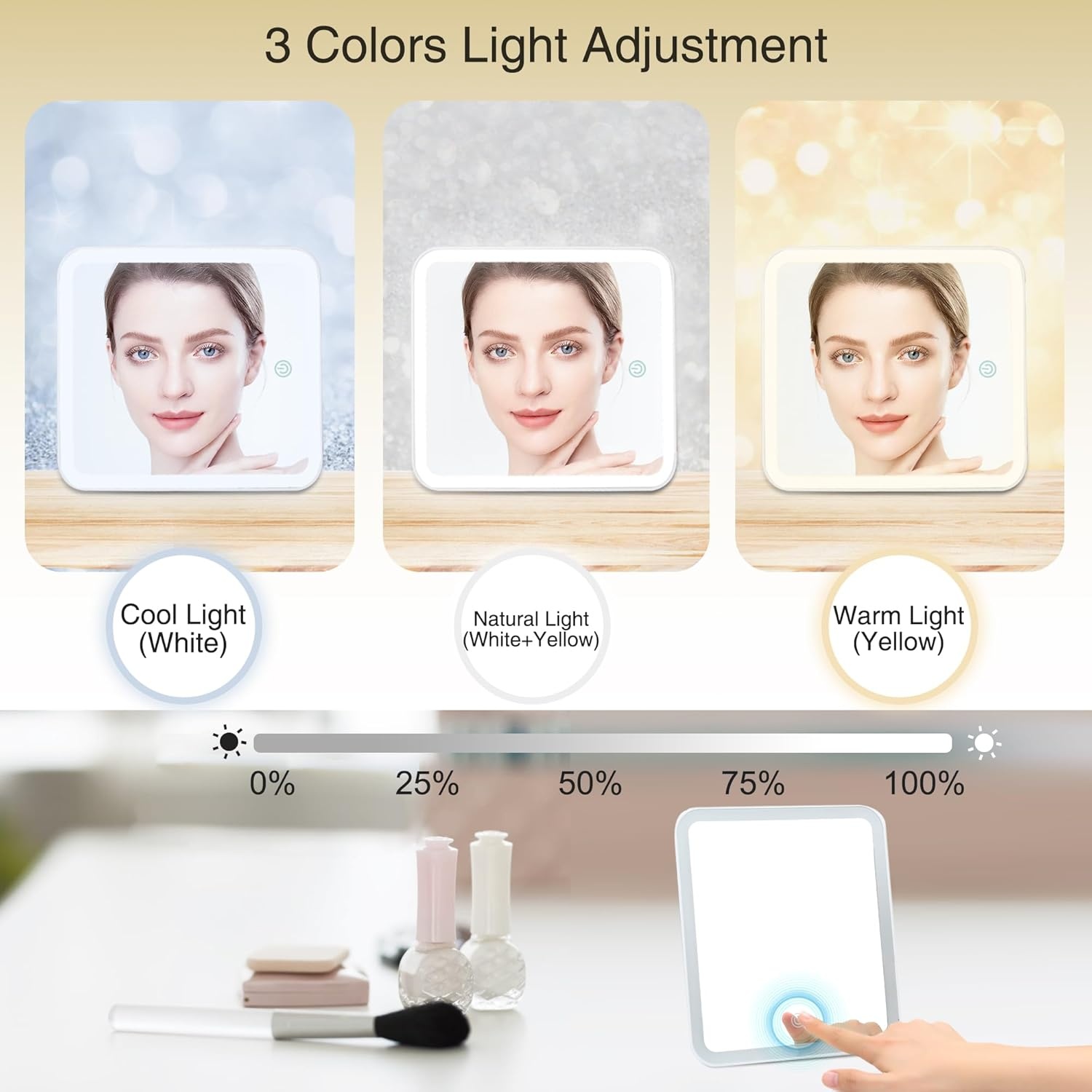 image:imageRelavel Travel Makeup Bag With LED Mirror 162 Large Makeup Train Case 3 Color Scenarios Adjustable Brightness Waterproof Makeup Train Case Organizer with DIY Dividers for Makeup Artist Black01Black