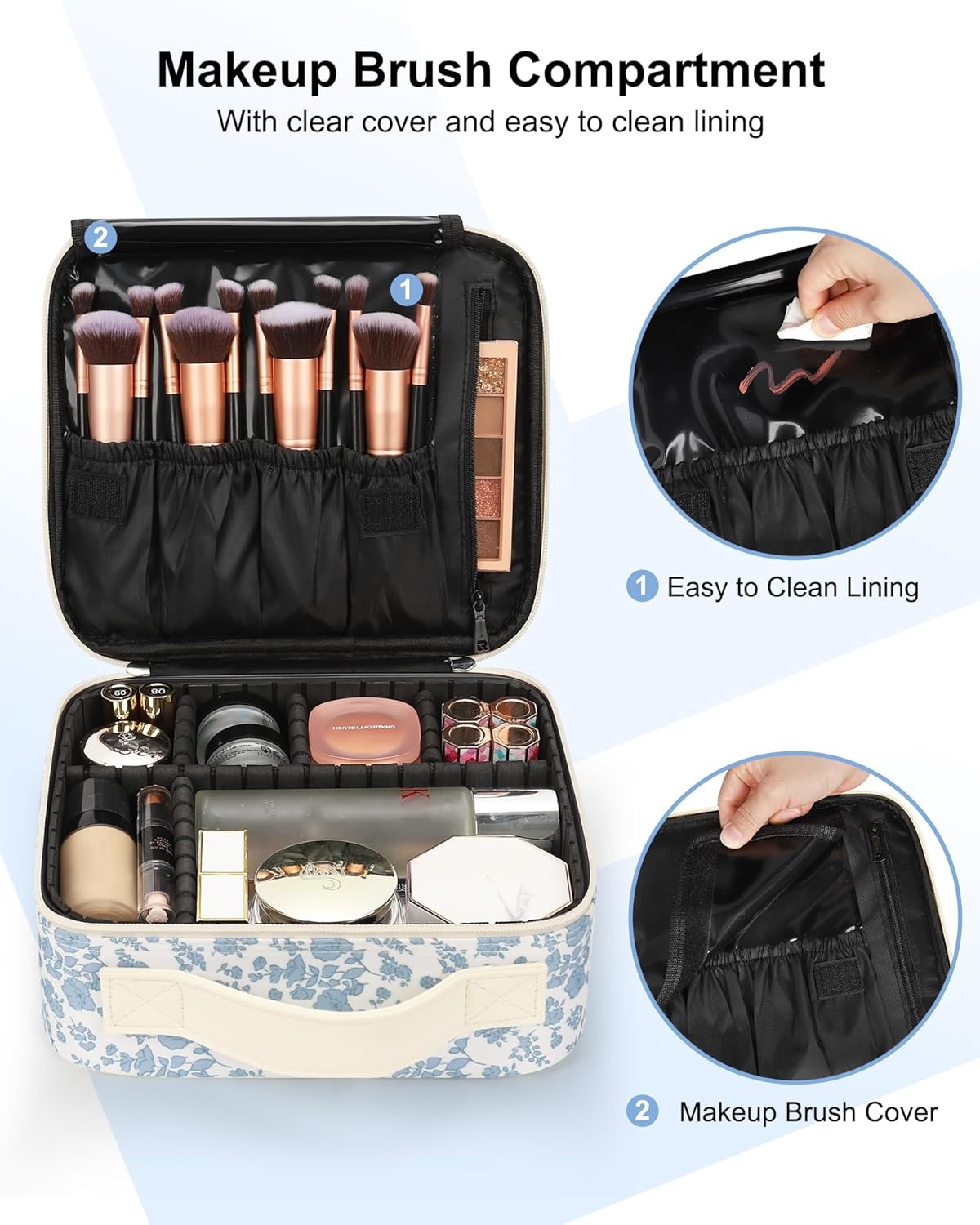 image:imageRelavel Travel Makeup Train Case Portable Cosmetic Case Makeup Organizer Professional Artist Storage Bag with Adjustable Dividers for Cosmetics Brushes Birthday Gifts for Girls Pink StripeFloral Print