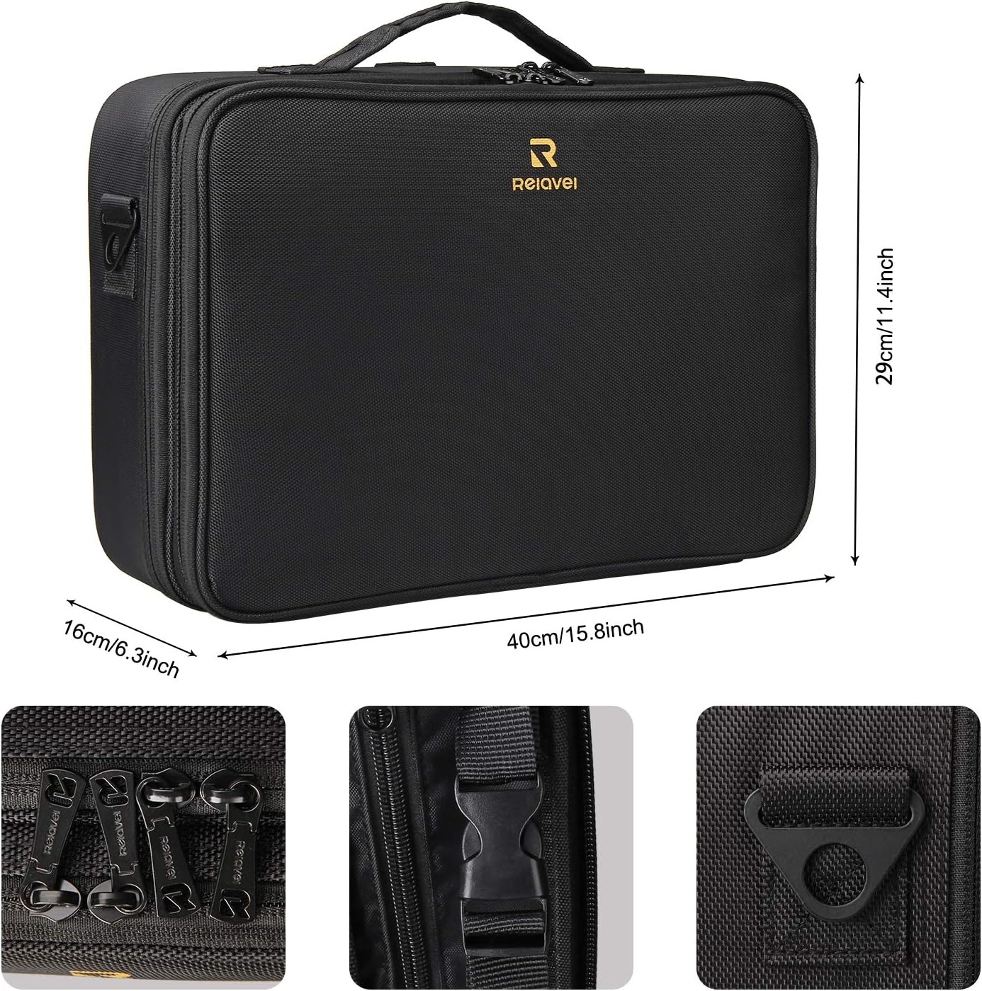 image:imageRelavel Travel Makeup Train Case Portable Cosmetic Case Makeup Organizer Professional Artist Storage Bag with Adjustable Dividers for Cosmetics Brushes Birthday Gifts for Girls Pink StripeBlack