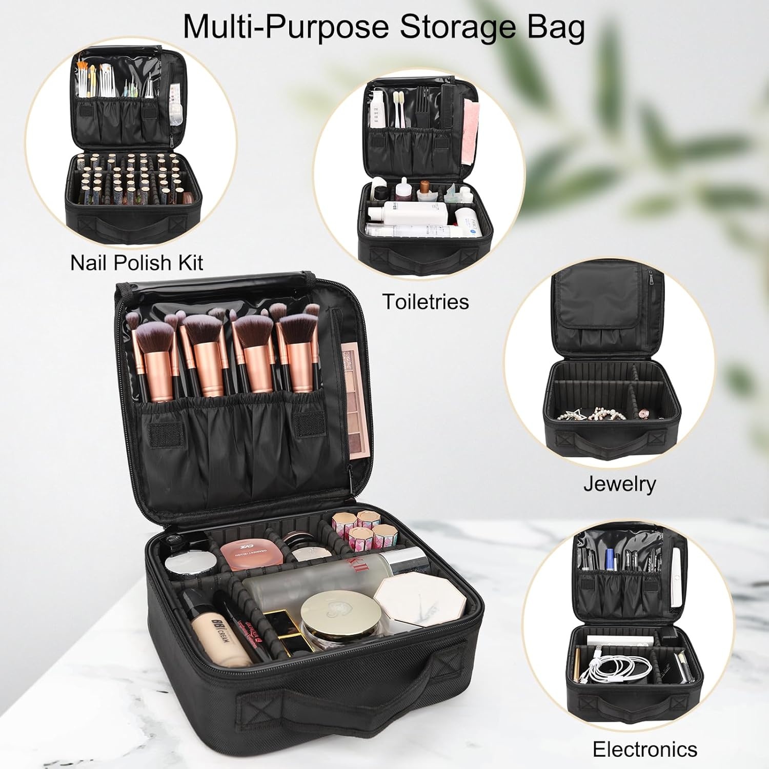 image:imageRelavel Travel Makeup Train Case Portable Cosmetic Case Makeup Organizer Professional Artist Storage Bag with Adjustable Dividers for Cosmetics Brushes Birthday Gifts for Girls Pink StripeBlack