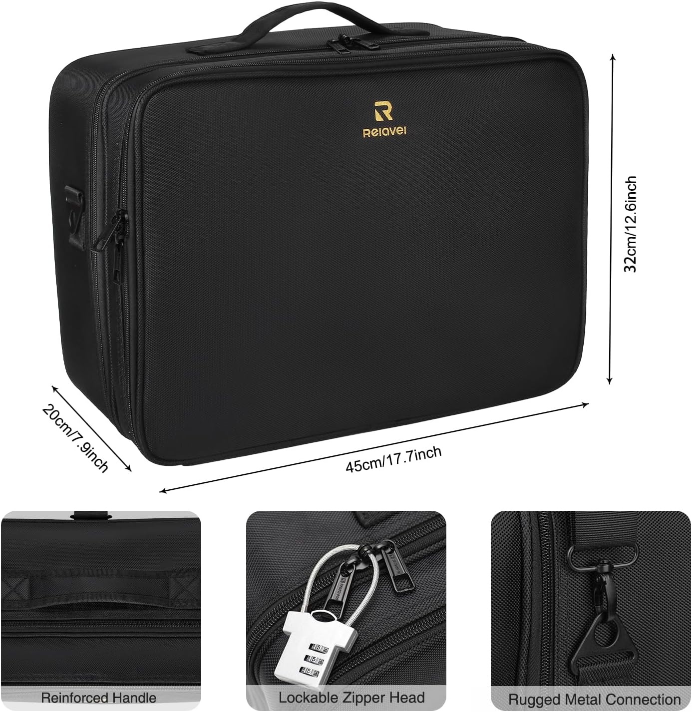 image:imageRelavel Travel Makeup Train Case Portable Cosmetic Case Makeup Organizer Professional Artist Storage Bag with Adjustable Dividers for Cosmetics Brushes Birthday Gifts for Girls Pink StripeBlack