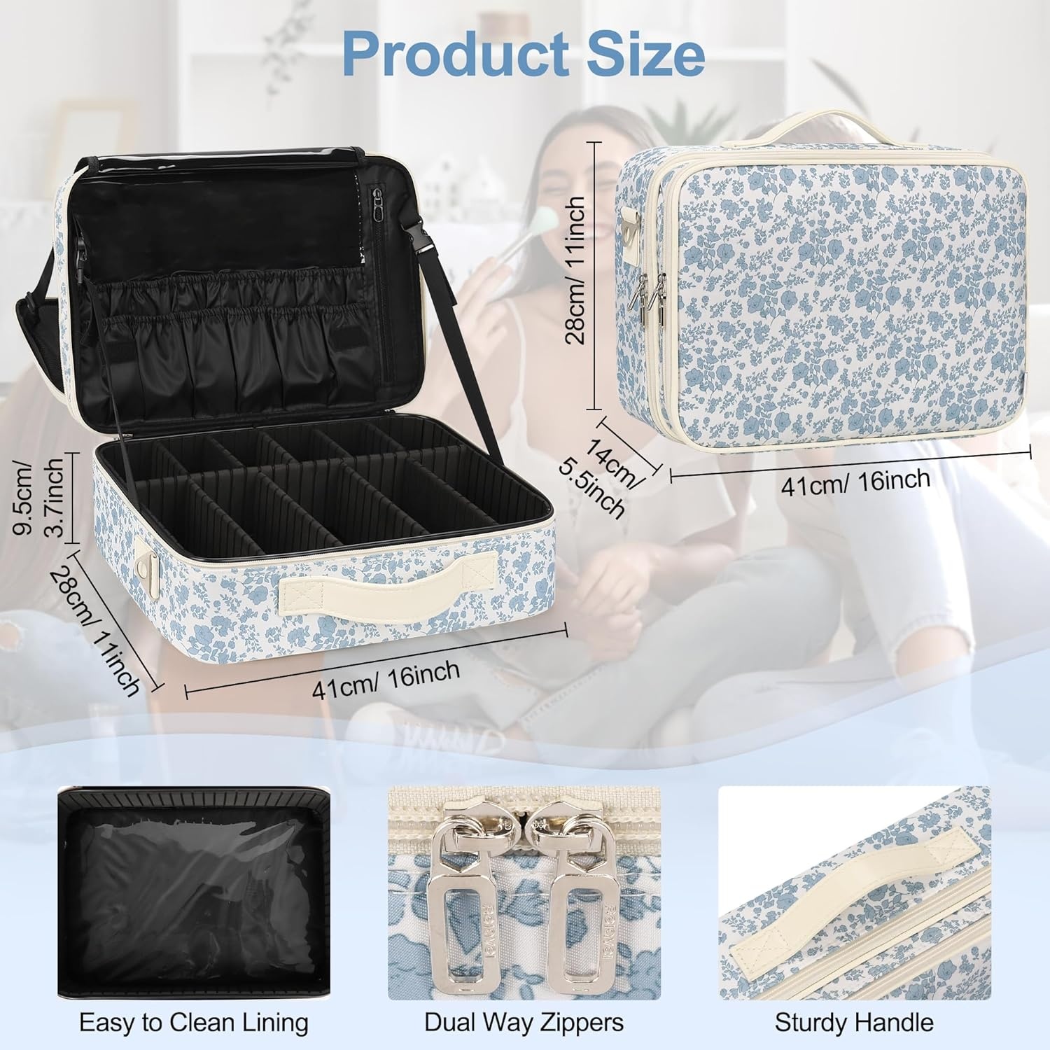 image:imageRelavel Travel Makeup Train Case Portable Cosmetic Case Makeup Organizer Professional Artist Storage Bag with Adjustable Dividers for Cosmetics Brushes Birthday Gifts for Girls Pink StripeFloral Print