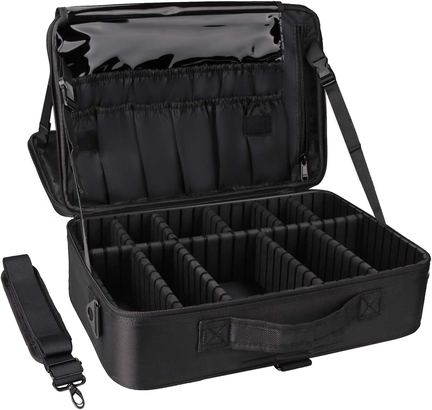 image:imageRelavel Travel Makeup Train Case Portable Cosmetic Case Makeup Organizer Professional Artist Storage Bag with Adjustable Dividers for Cosmetics Brushes Birthday Gifts for Girls Pink StripeBlack