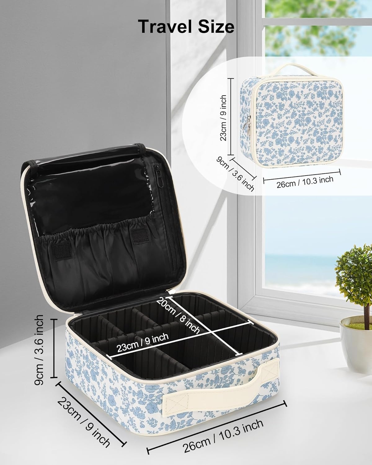 image:imageRelavel Travel Makeup Train Case Portable Cosmetic Case Makeup Organizer Professional Artist Storage Bag with Adjustable Dividers for Cosmetics Brushes Birthday Gifts for Girls Pink StripeFloral Print