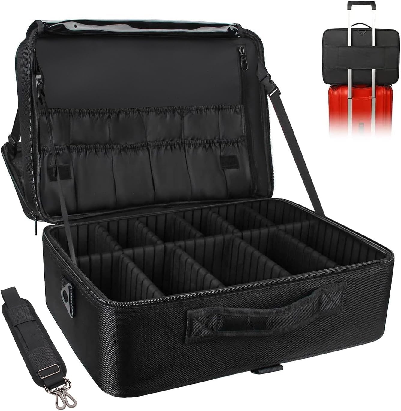 image:imageRelavel Travel Makeup Train Case Portable Cosmetic Case Makeup Organizer Professional Artist Storage Bag with Adjustable Dividers for Cosmetics Brushes Birthday Gifts for Girls Pink StripeBlack