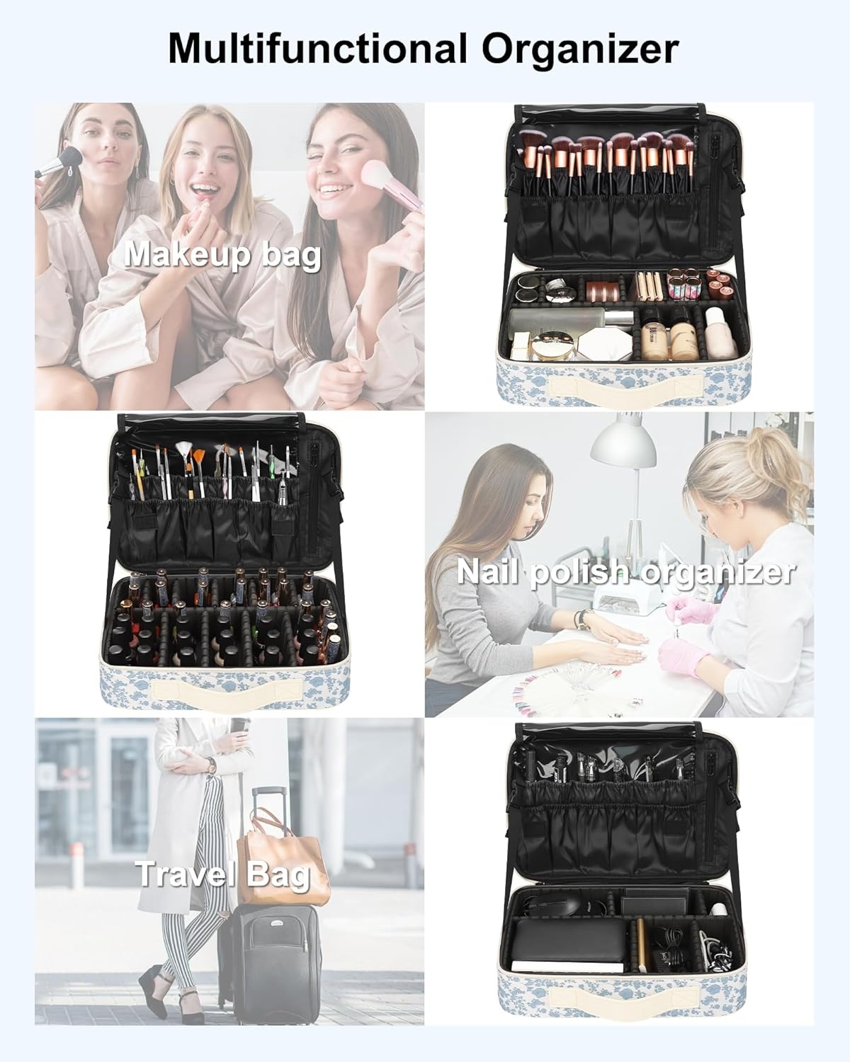 image:imageRelavel Travel Makeup Train Case Portable Cosmetic Case Makeup Organizer Professional Artist Storage Bag with Adjustable Dividers for Cosmetics Brushes Birthday Gifts for Girls Pink StripeFloral Print