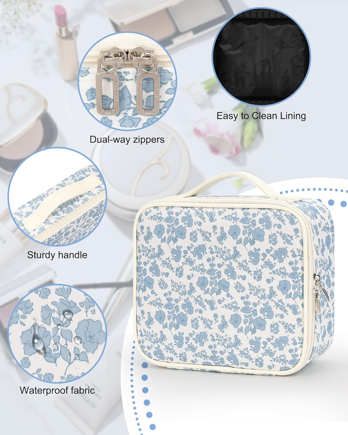 image:imageRelavel Travel Makeup Train Case Portable Cosmetic Case Makeup Organizer Professional Artist Storage Bag with Adjustable Dividers for Cosmetics Brushes Birthday Gifts for Girls Pink StripeFloral Print