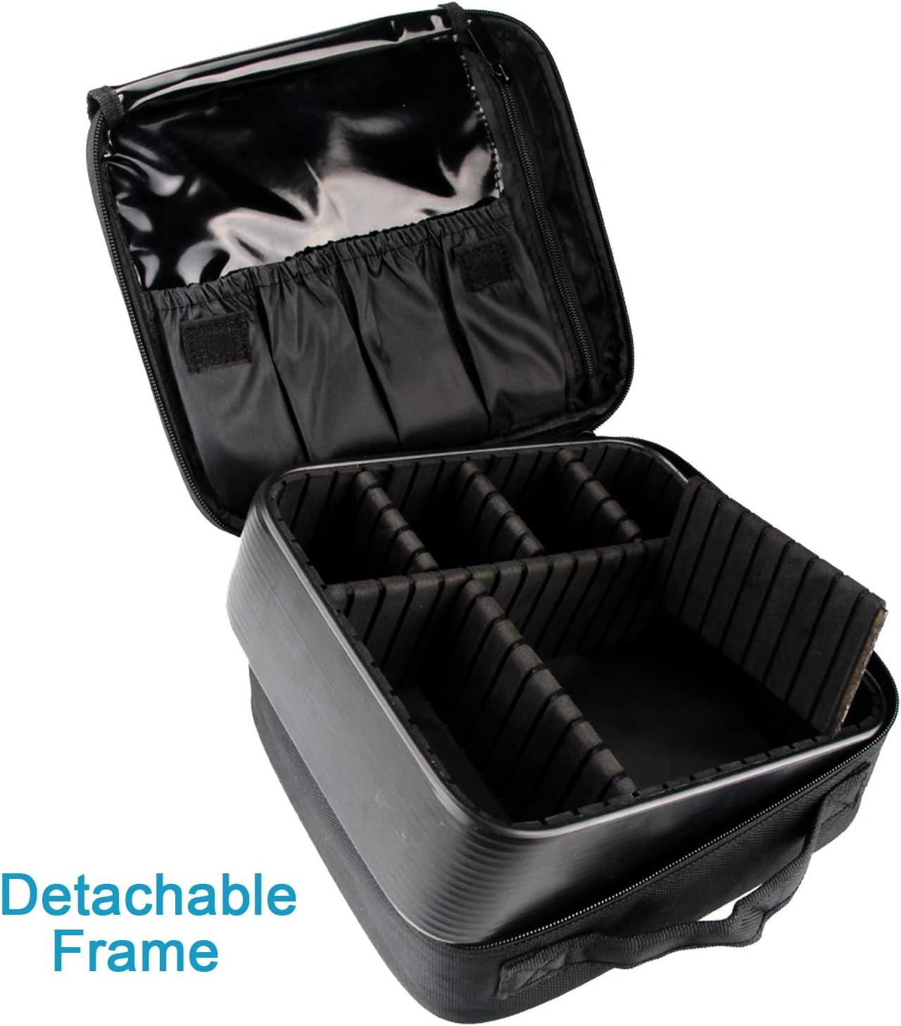 image:imageRelavel Travel Makeup Train Case Portable Cosmetic Case Makeup Organizer Professional Artist Storage Bag with Adjustable Dividers for Cosmetics Brushes Birthday Gifts for Girls Pink StripeBlack