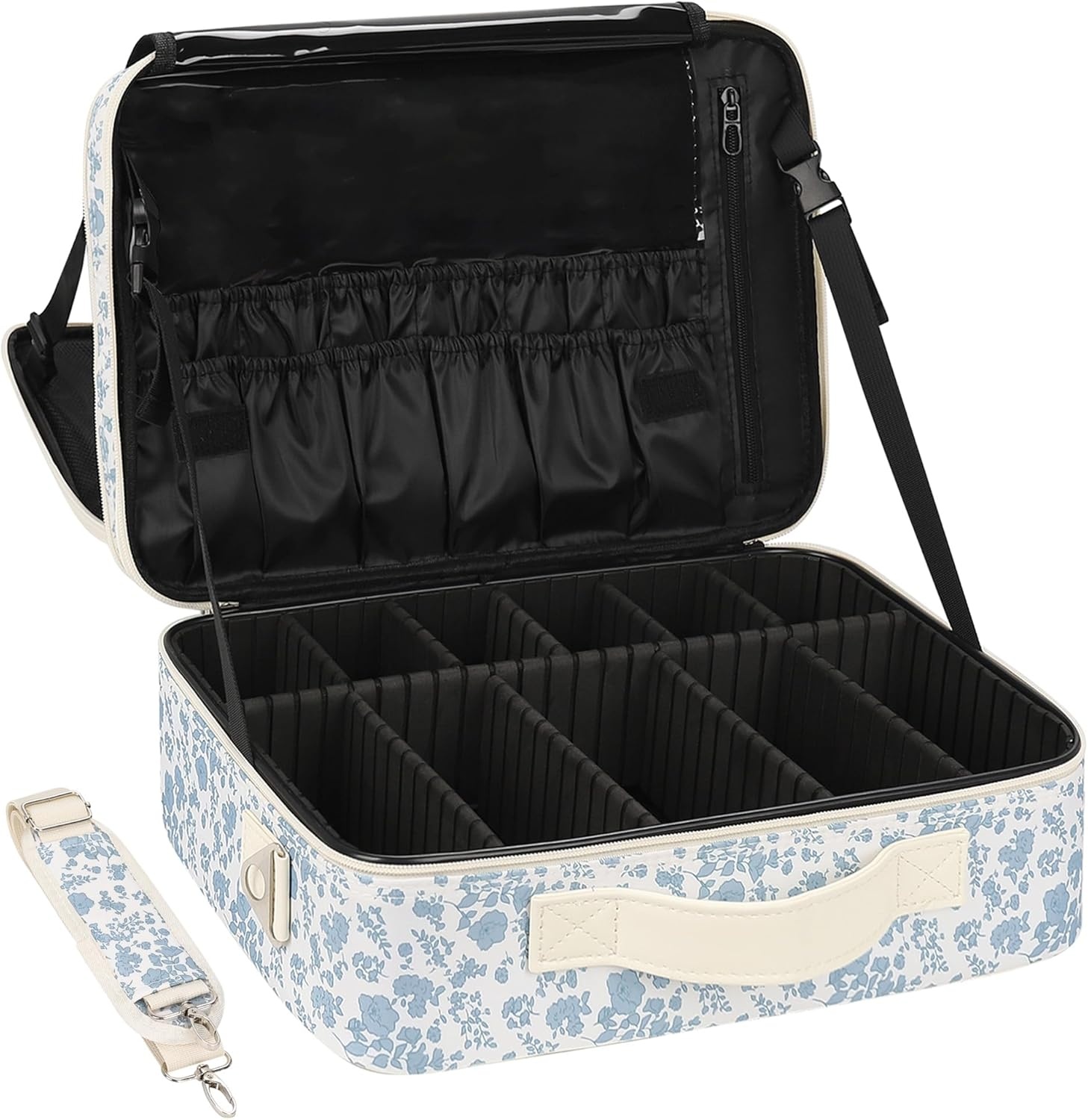 image:imageRelavel Travel Makeup Train Case Portable Cosmetic Case Makeup Organizer Professional Artist Storage Bag with Adjustable Dividers for Cosmetics Brushes Birthday Gifts for Girls Pink StripeFloral Print