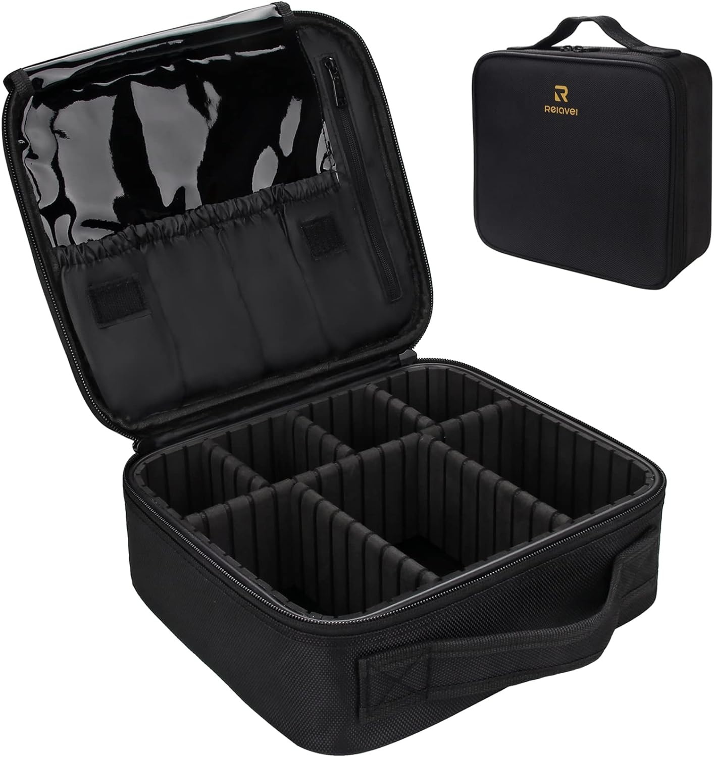 image:imageRelavel Travel Makeup Train Case Portable Cosmetic Case Makeup Organizer Professional Artist Storage Bag with Adjustable Dividers for Cosmetics Brushes Birthday Gifts for Girls Pink StripeBlack