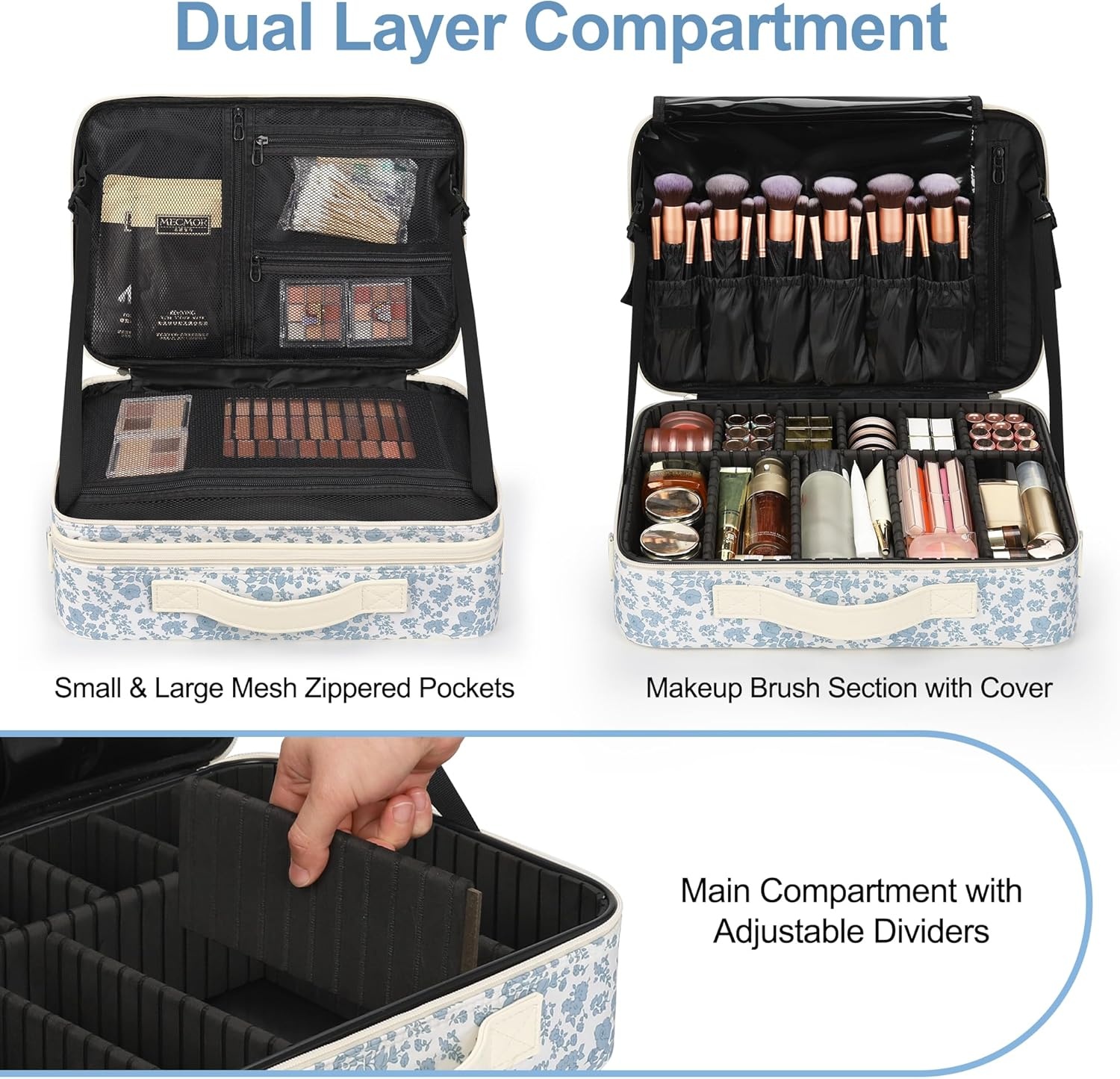 image:imageRelavel Travel Makeup Train Case Portable Cosmetic Case Makeup Organizer Professional Artist Storage Bag with Adjustable Dividers for Cosmetics Brushes Birthday Gifts for Girls Pink StripeFloral Print