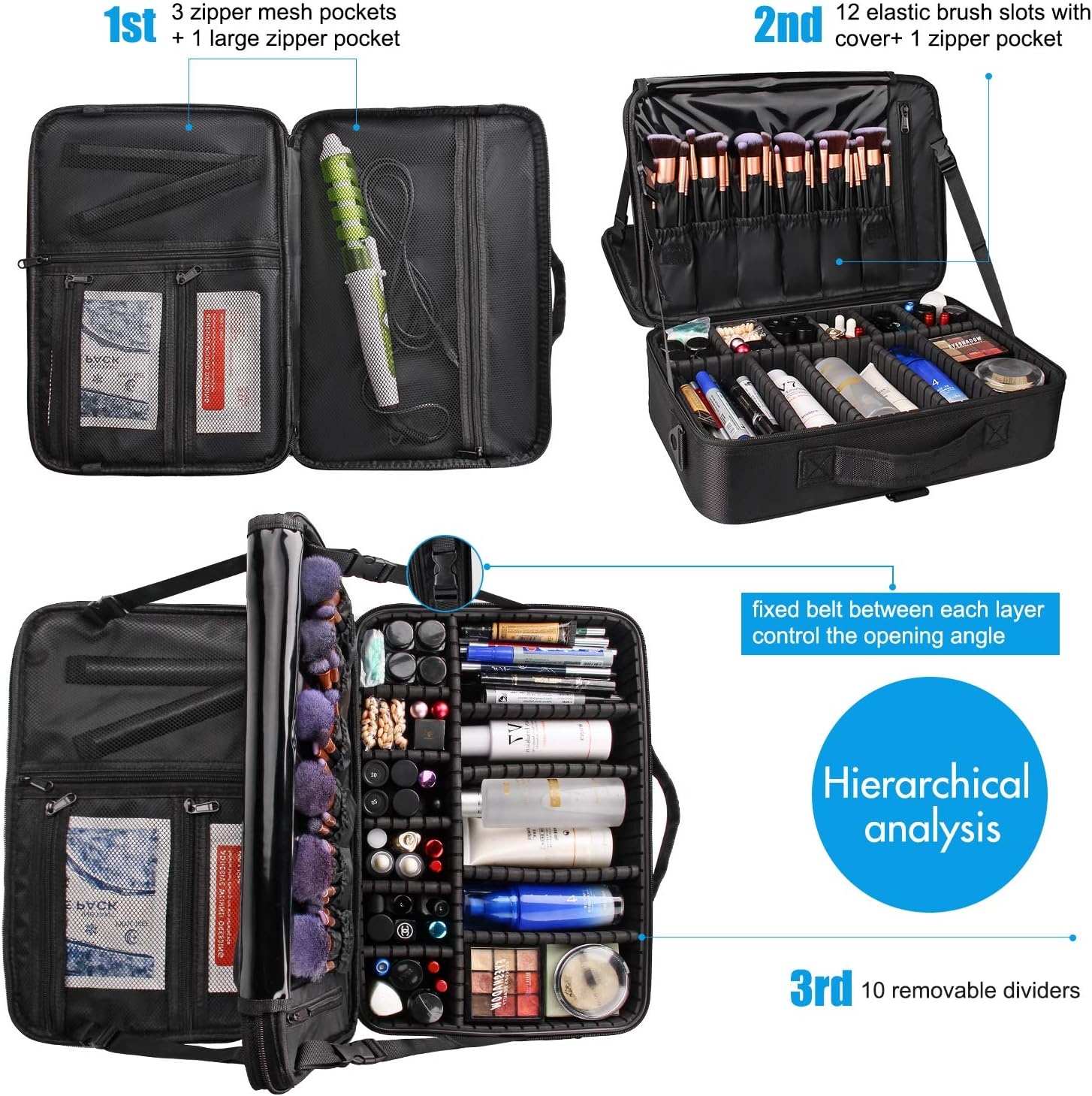 image:imageRelavel Travel Makeup Train Case Portable Cosmetic Case Makeup Organizer Professional Artist Storage Bag with Adjustable Dividers for Cosmetics Brushes Birthday Gifts for Girls Pink StripeBlack