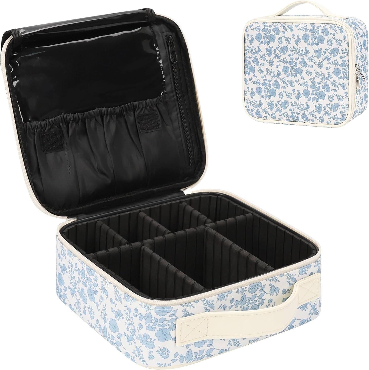 image:imageRelavel Travel Makeup Train Case Portable Cosmetic Case Makeup Organizer Professional Artist Storage Bag with Adjustable Dividers for Cosmetics Brushes Birthday Gifts for Girls Pink StripeFloral Print