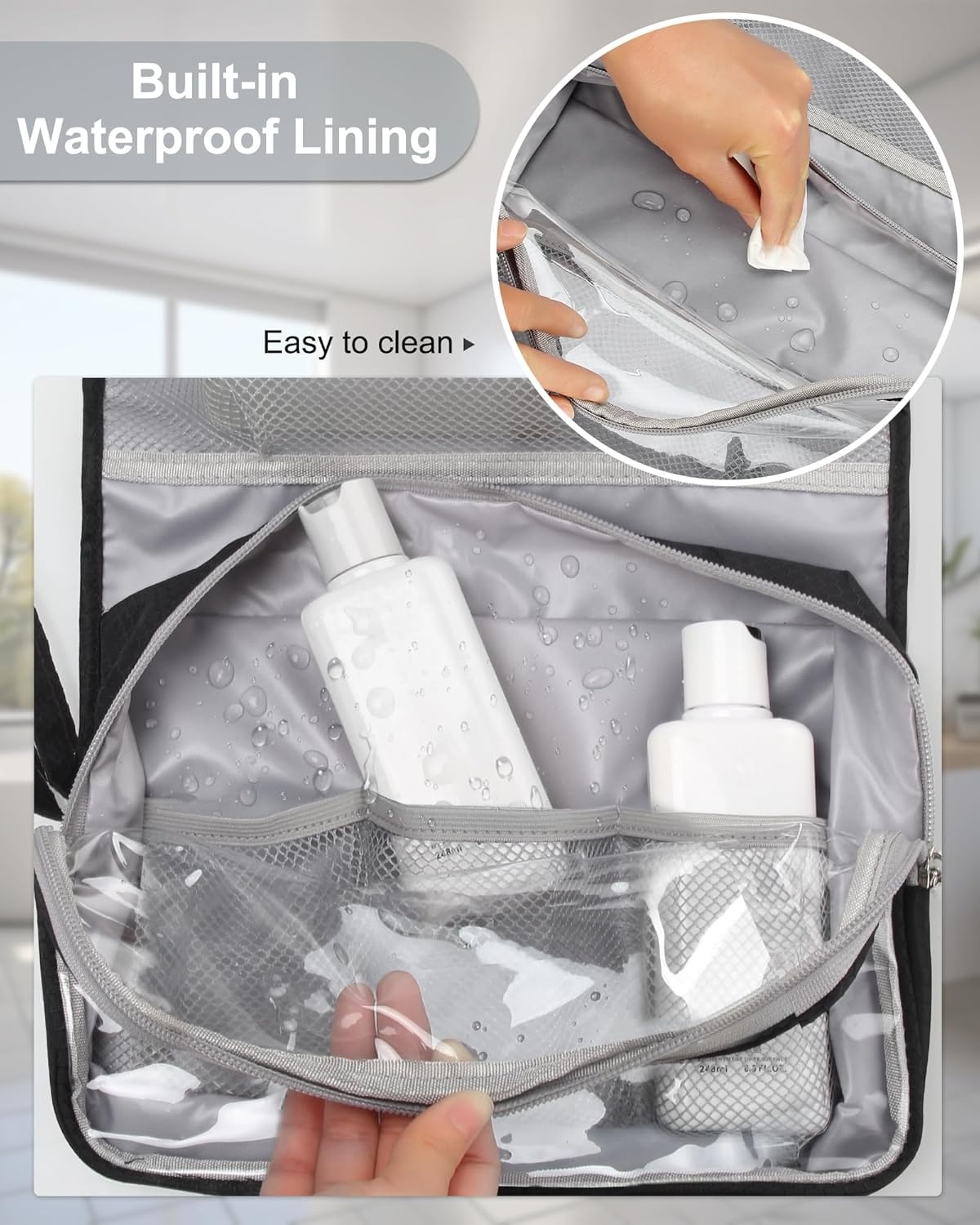 image:imageSmall Hanging Toiletry Bag for Men and Women Portable Hanging Organizer for TravelSized Shower Dopp Kit Makeup Accessories Waterproof Toiletries Organizer with 3 Compartments for Outdoor Black01 Black