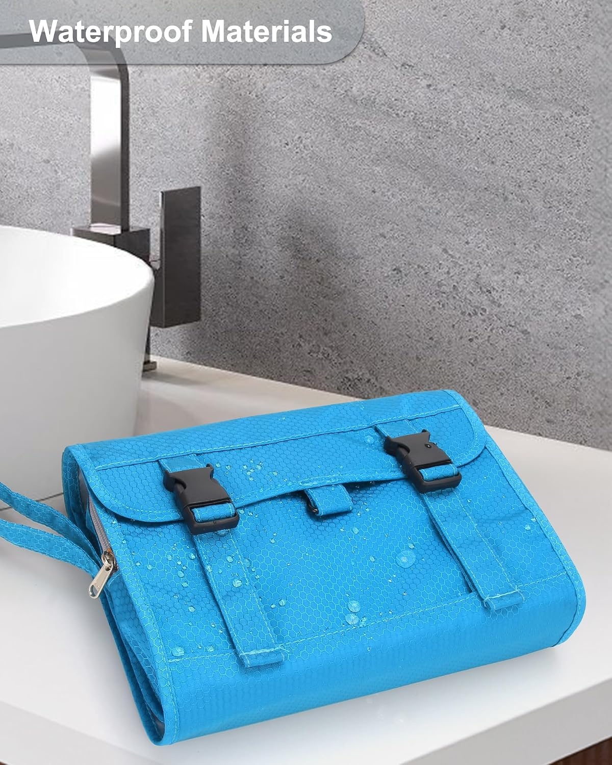image:imageSmall Hanging Toiletry Bag for Men and Women Portable Hanging Organizer for TravelSized Shower Dopp Kit Makeup Accessories Waterproof Toiletries Organizer with 3 Compartments for Outdoor Black02 Blue