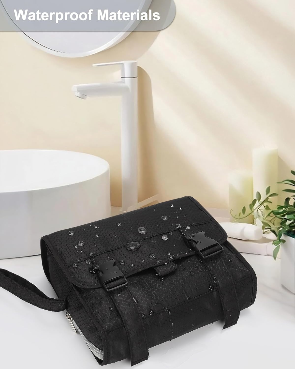 image:imageSmall Hanging Toiletry Bag for Men and Women Portable Hanging Organizer for TravelSized Shower Dopp Kit Makeup Accessories Waterproof Toiletries Organizer with 3 Compartments for Outdoor Black01 Black