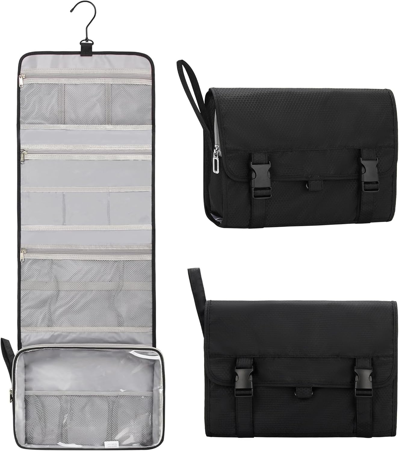 image:imageSmall Hanging Toiletry Bag for Men and Women Portable Hanging Organizer for TravelSized Shower Dopp Kit Makeup Accessories Waterproof Toiletries Organizer with 3 Compartments for Outdoor Black01 Black