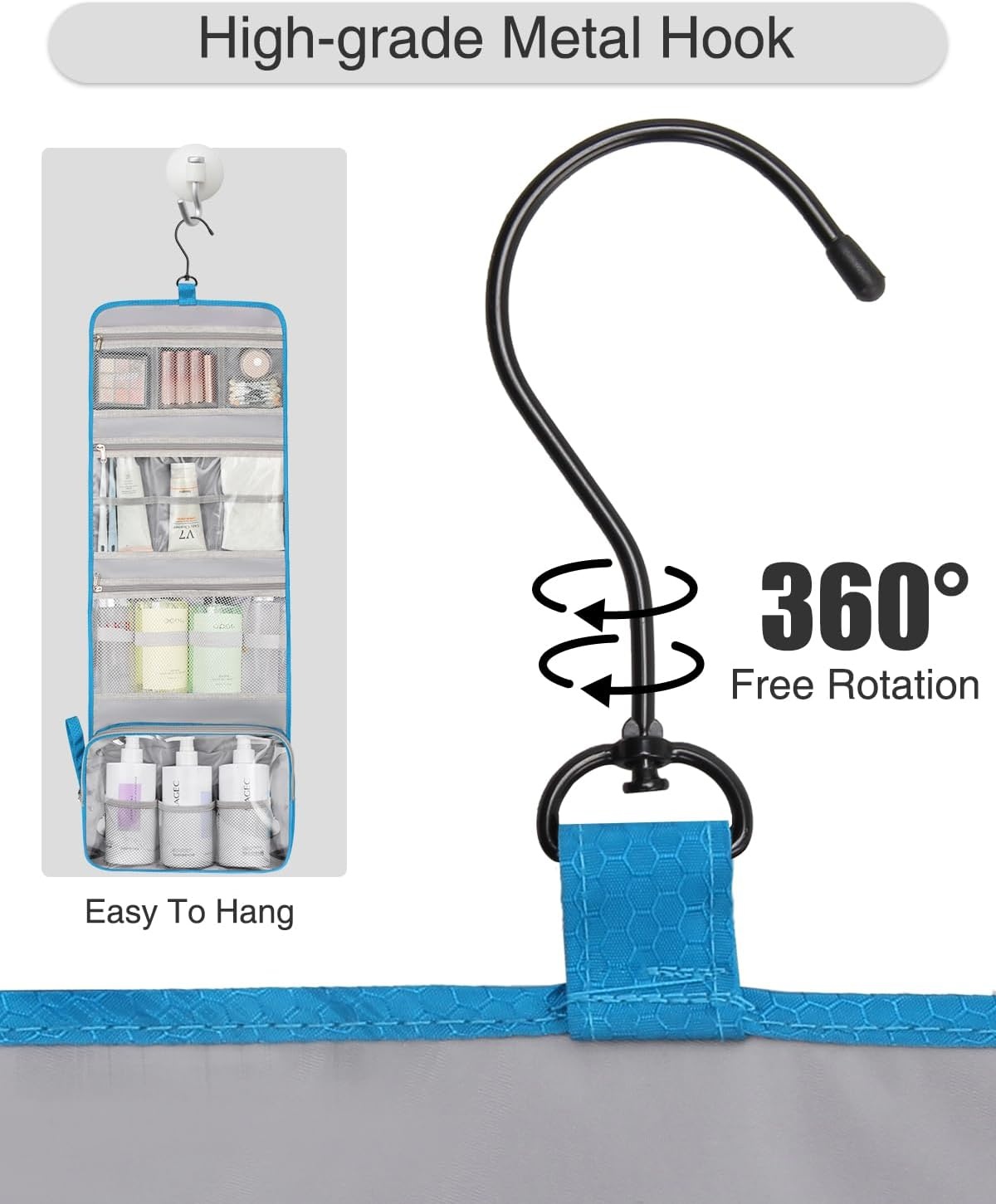 image:imageSmall Hanging Toiletry Bag for Men and Women Portable Hanging Organizer for TravelSized Shower Dopp Kit Makeup Accessories Waterproof Toiletries Organizer with 3 Compartments for Outdoor Black02 Blue