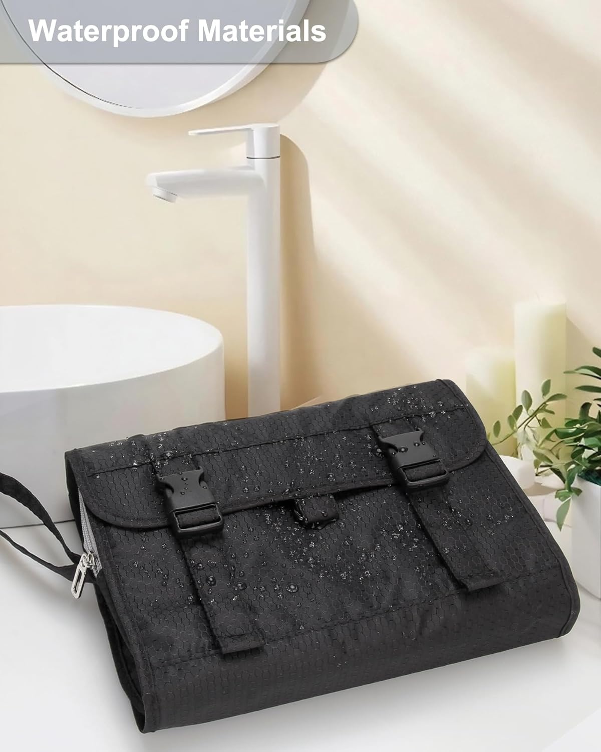 image:imageSmall Hanging Toiletry Bag for Men and Women Portable Hanging Organizer for TravelSized Shower Dopp Kit Makeup Accessories Waterproof Toiletries Organizer with 3 Compartments for Outdoor Black01 Black