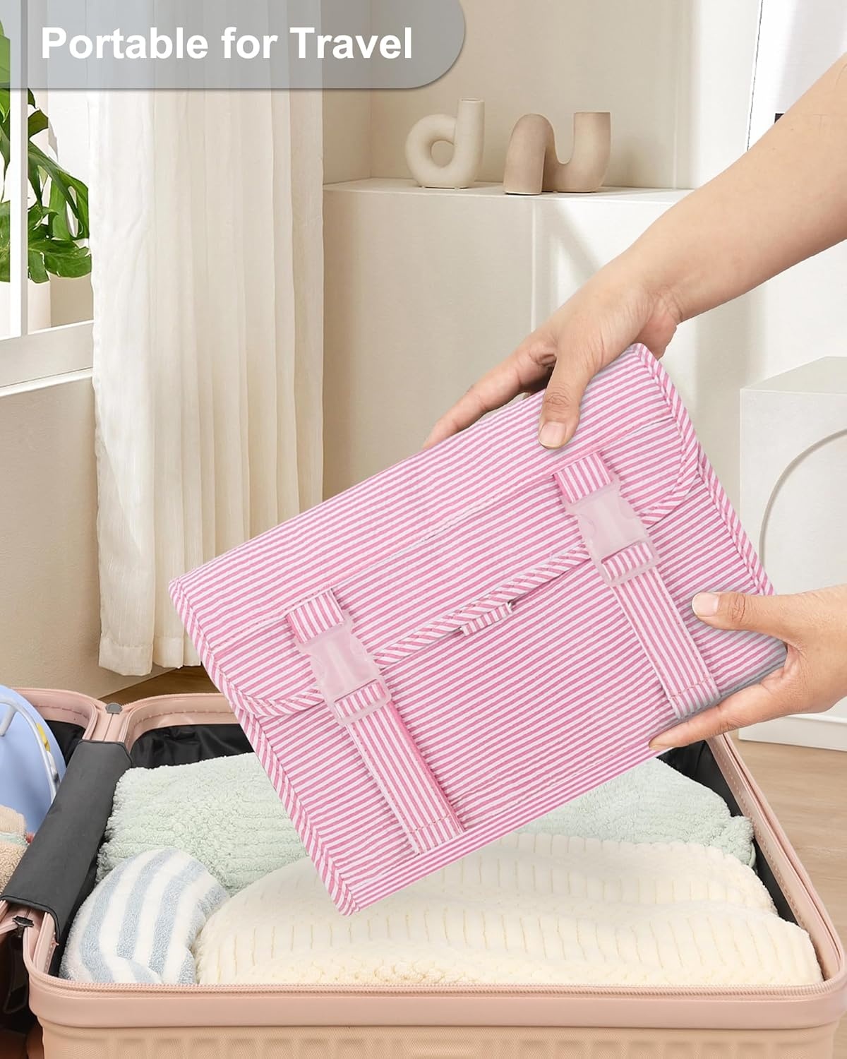 image:imageSmall Hanging Toiletry Bag for Men and Women Portable Hanging Organizer for TravelSized Shower Dopp Kit Makeup Accessories Waterproof Toiletries Organizer with 3 Compartments for Outdoor Black02 Pink Strip
