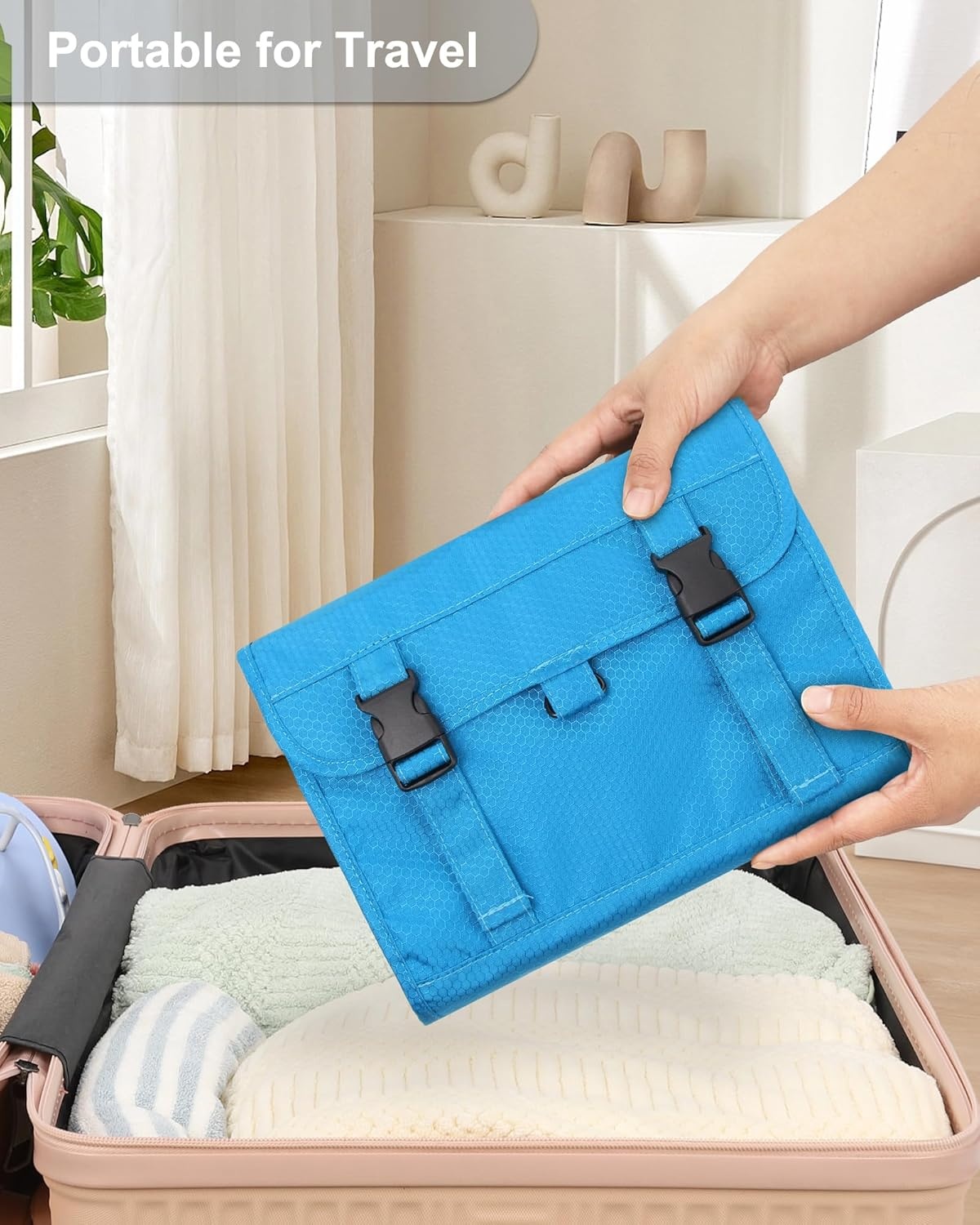 image:imageSmall Hanging Toiletry Bag for Men and Women Portable Hanging Organizer for TravelSized Shower Dopp Kit Makeup Accessories Waterproof Toiletries Organizer with 3 Compartments for Outdoor Black02 Blue