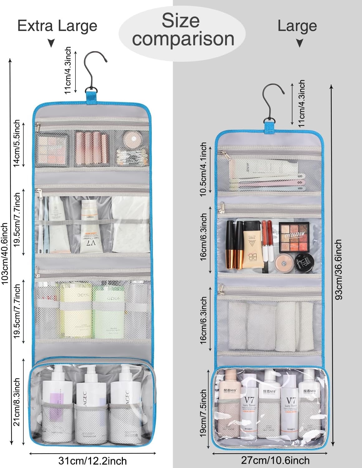image:imageSmall Hanging Toiletry Bag for Men and Women Portable Hanging Organizer for TravelSized Shower Dopp Kit Makeup Accessories Waterproof Toiletries Organizer with 3 Compartments for Outdoor Black02 Blue