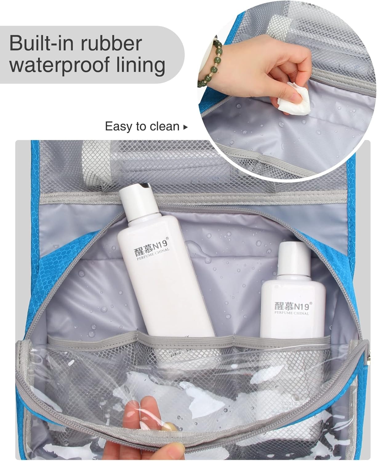 image:imageSmall Hanging Toiletry Bag for Men and Women Portable Hanging Organizer for TravelSized Shower Dopp Kit Makeup Accessories Waterproof Toiletries Organizer with 3 Compartments for Outdoor Black02 Blue