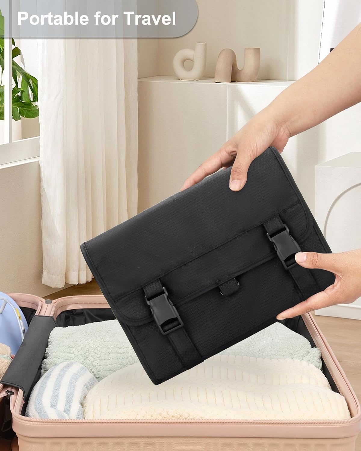 image:imageSmall Hanging Toiletry Bag for Men and Women Portable Hanging Organizer for TravelSized Shower Dopp Kit Makeup Accessories Waterproof Toiletries Organizer with 3 Compartments for Outdoor Black01 Black