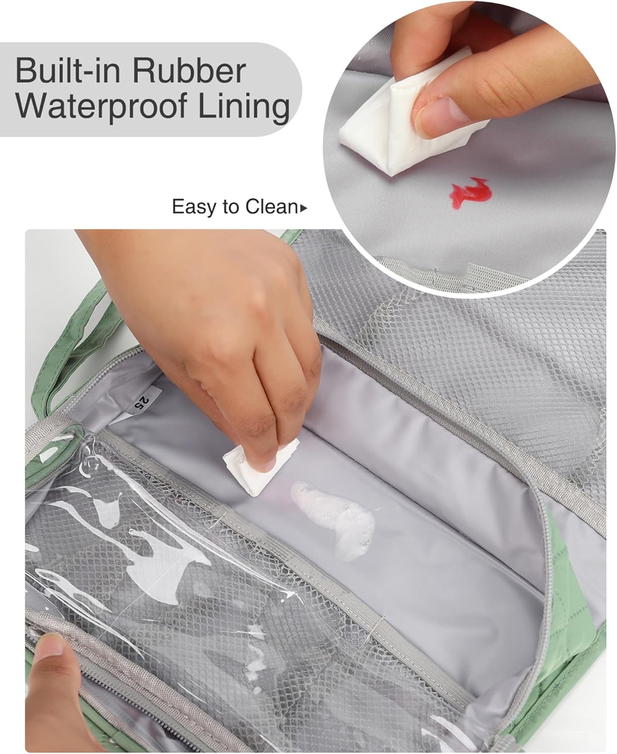 image:imageSmall Hanging Toiletry Bag for Men and Women Portable Hanging Organizer for TravelSized Shower Dopp Kit Makeup Accessories Waterproof Toiletries Organizer with 3 Compartments for Outdoor Black02 Green