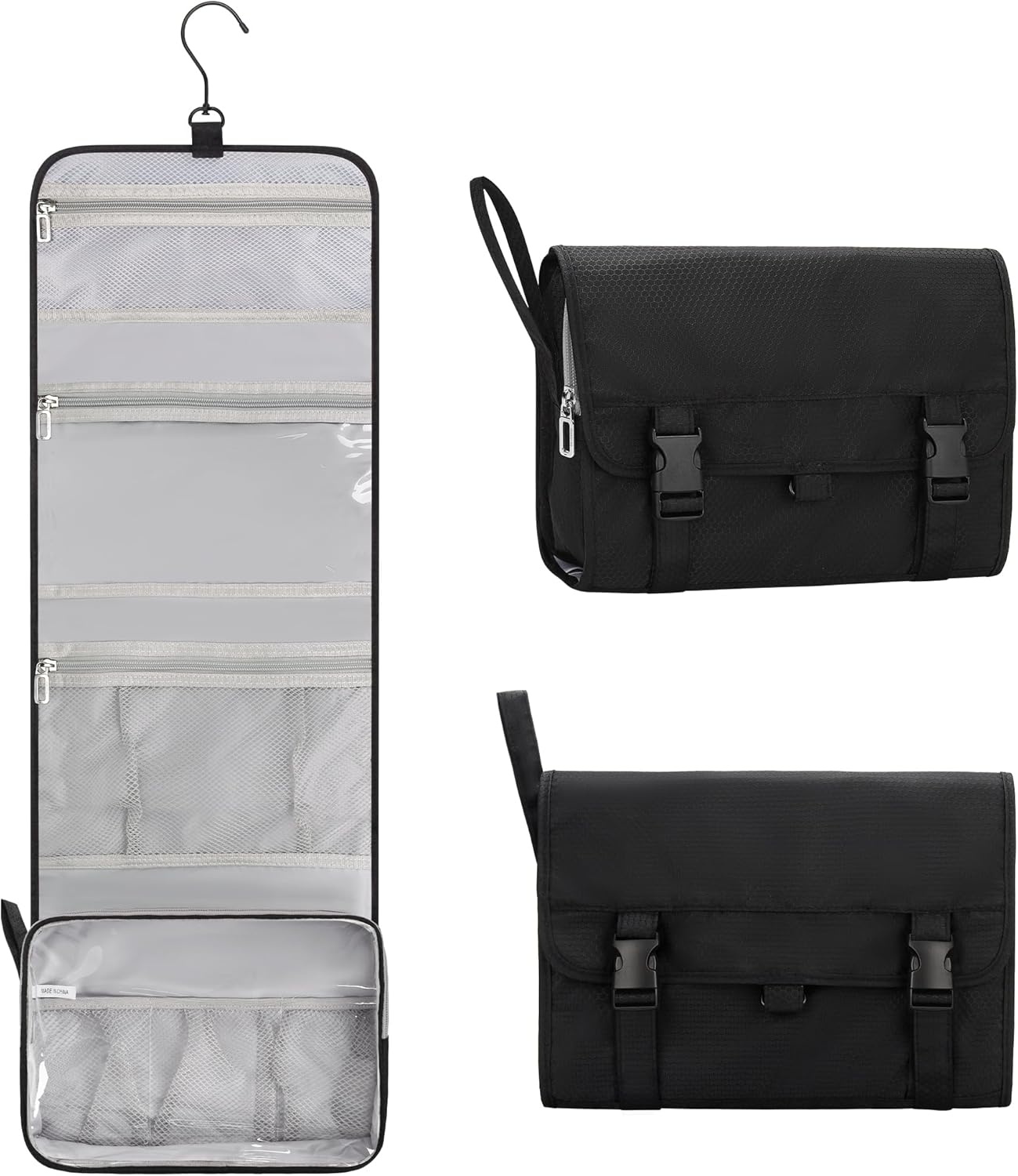 image:imageSmall Hanging Toiletry Bag for Men and Women Portable Hanging Organizer for TravelSized Shower Dopp Kit Makeup Accessories Waterproof Toiletries Organizer with 3 Compartments for Outdoor Black01 Black