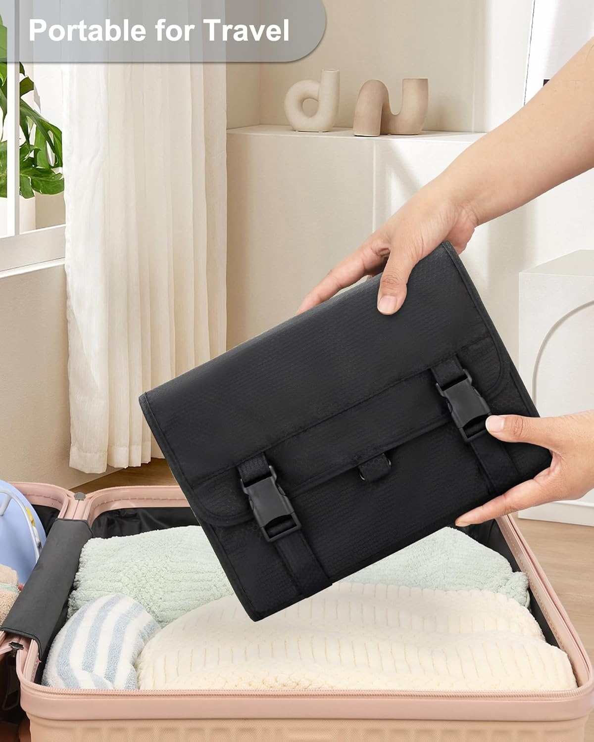 image:imageSmall Hanging Toiletry Bag for Men and Women Portable Hanging Organizer for TravelSized Shower Dopp Kit Makeup Accessories Waterproof Toiletries Organizer with 3 Compartments for Outdoor Black01 Black