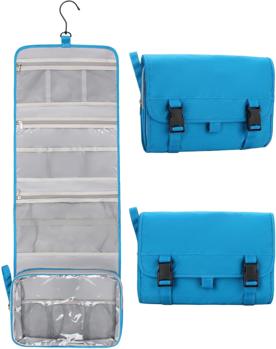 image:imageSmall Hanging Toiletry Bag for Men and Women Portable Hanging Organizer for TravelSized Shower Dopp Kit Makeup Accessories Waterproof Toiletries Organizer with 3 Compartments for Outdoor Black02 Blue