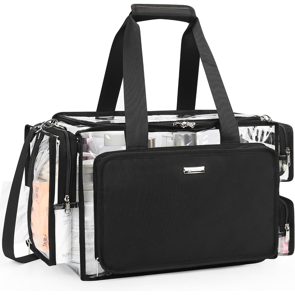 image:imageRelavel Clear Makeup Bag Extra Large Makeup Artist Kit Set Cosmetic Storage Organizer Hair Stylist Traveling Bag Transparent Tote Duffle Beach Toiletry Bag with Adjustable Dividers amp Shoulder StrapClear