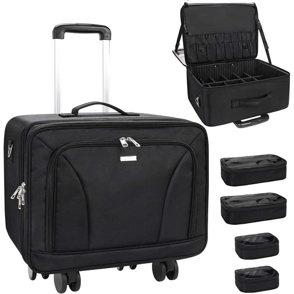 image:imageRelavel Extra Large Makeup Case with 4 Pcs Makeup Bags Professional Makeup Artist Set Portable Nail Organizer Box Art Supply Case with Adjustable Dividers 5 Pack blackrolling with 4 clear bags