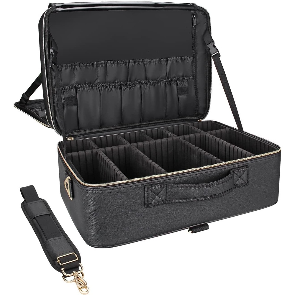 image:imageRelavel Extra Large Makeup Case with 4 Pcs Makeup Bags Professional Makeup Artist Set Portable Nail Organizer Box Art Supply Case with Adjustable Dividers 5 Pack blackBlack Leather