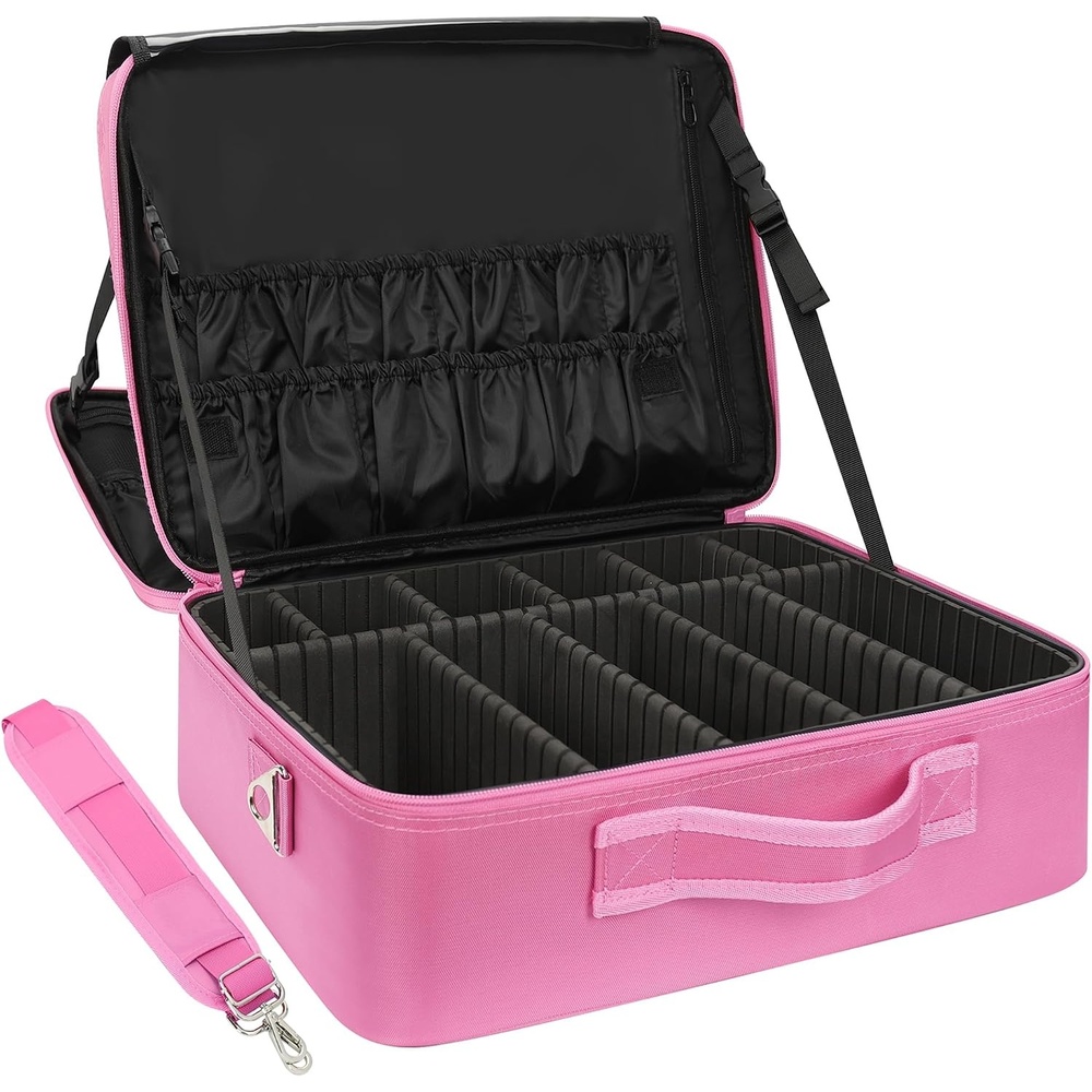 image:imageRelavel Extra Large Makeup Case with 4 Pcs Makeup Bags Professional Makeup Artist Set Portable Nail Organizer Box Art Supply Case with Adjustable Dividers 5 Pack blackBlack Rose Pink