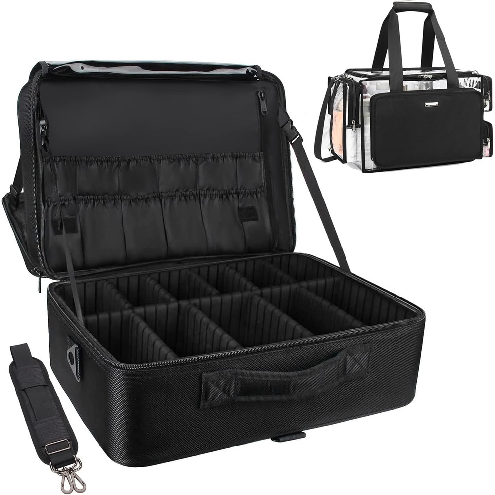 image:imageRelavel Extra Large Makeup Case with 4 Pcs Makeup Bags Professional Makeup Artist Set Portable Nail Organizer Box Art Supply Case with Adjustable Dividers 5 Pack blackBlack with Clear Bag