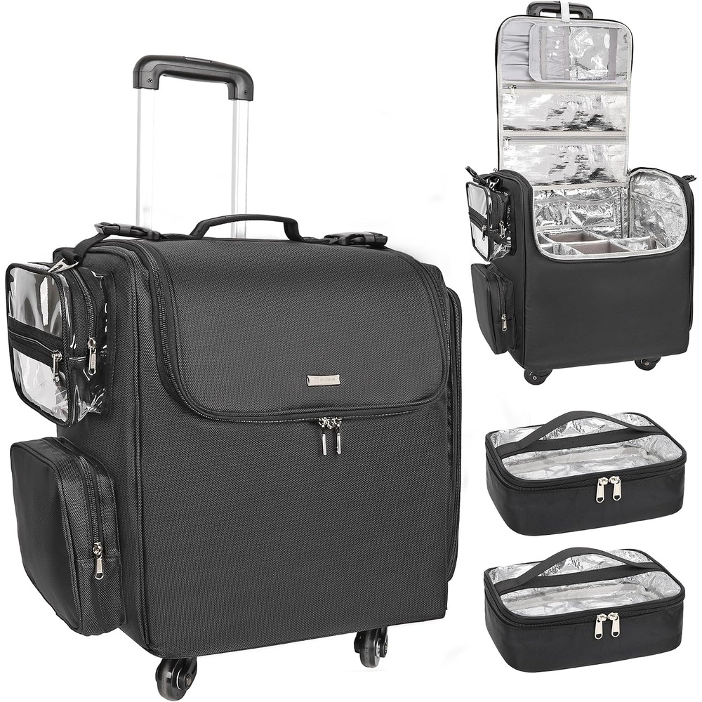 image:imageRelavel Hair Tools Travel Bag Hair Stylist Backpack Hairdresser Cosmetology Bag Heat Insulation Full Layer for Curling Iron Hair Straightener Travel Accessories Train Case Barber Organizer BlackXL Black with Wheels
