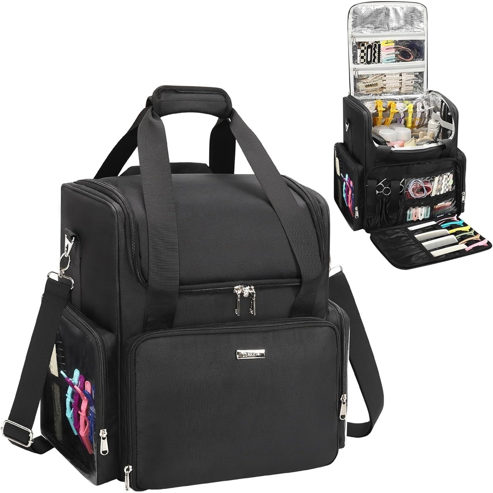 image:imageRelavel Hair Tools Travel Bag Hairstylist Traveling Bag Hairdresser Cosmetology Bag Storage Organizer Case for Hair Stylist Essentials Barber Accessories with Adjustable Dividers and Shoulder StrapBlack