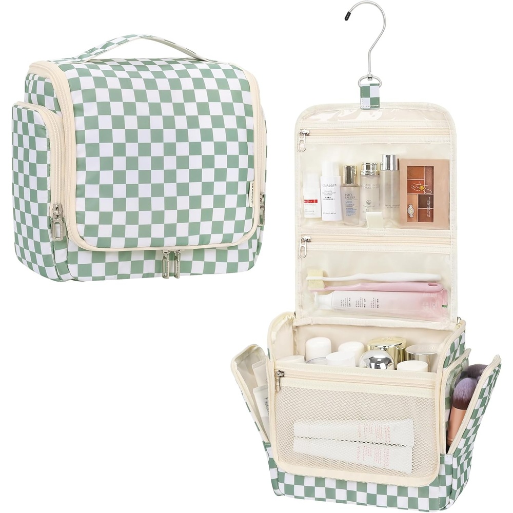 image:imageRelavel Hanging Toiletry Bag for Men and Women Travel Toiletries Bag Waterresistant Large Makeup Cosmetic Organizer Storage Shaving Dopp Kit Shower Bathroom Hygiene Bags Carryon Travel EssentialsGreen Checkerboard