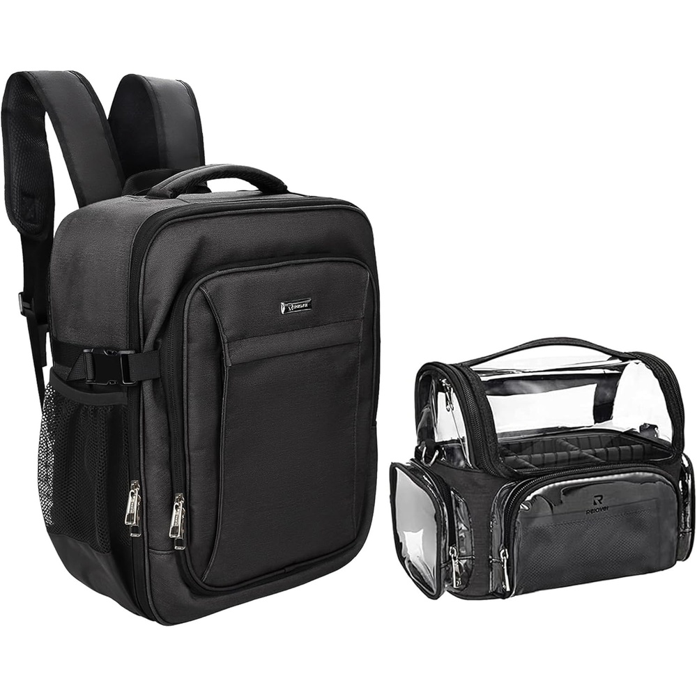 image:imageRelavel Makeup Backpack Professional Travel Train Case Makeup Artist Kit Set Bag for Women Extra Large Cosmetic Organizer Brush Storage Holder with Adjustable High Dividers BlackPro Black and Clear Brush Case