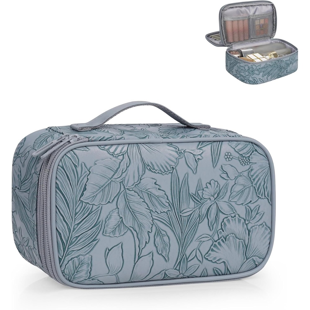 image:imageRelavel Travel Makeup Bag Large Floral Cosmetic Bag with Makeup Brush Compartment Portable Makeup Pouch for Women Double Layer Makeup Organizer Bag Cute Toiletry Bag01BFloral Butterfly