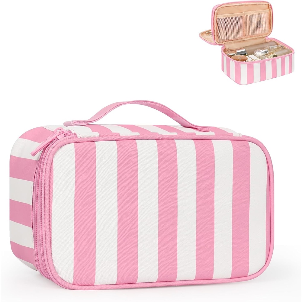 image:imageRelavel Travel Makeup Bag Large Floral Cosmetic Bag with Makeup Brush Compartment Portable Makeup Pouch for Women Double Layer Makeup Organizer Bag Cute Toiletry Bag01BWide Strip